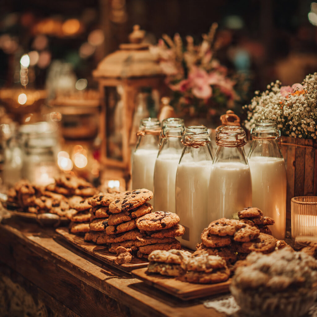 wedding cookie and milk snack bar with