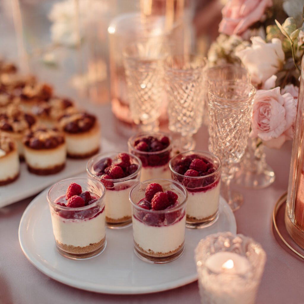 wedding dessert shot bar with cheesecake and