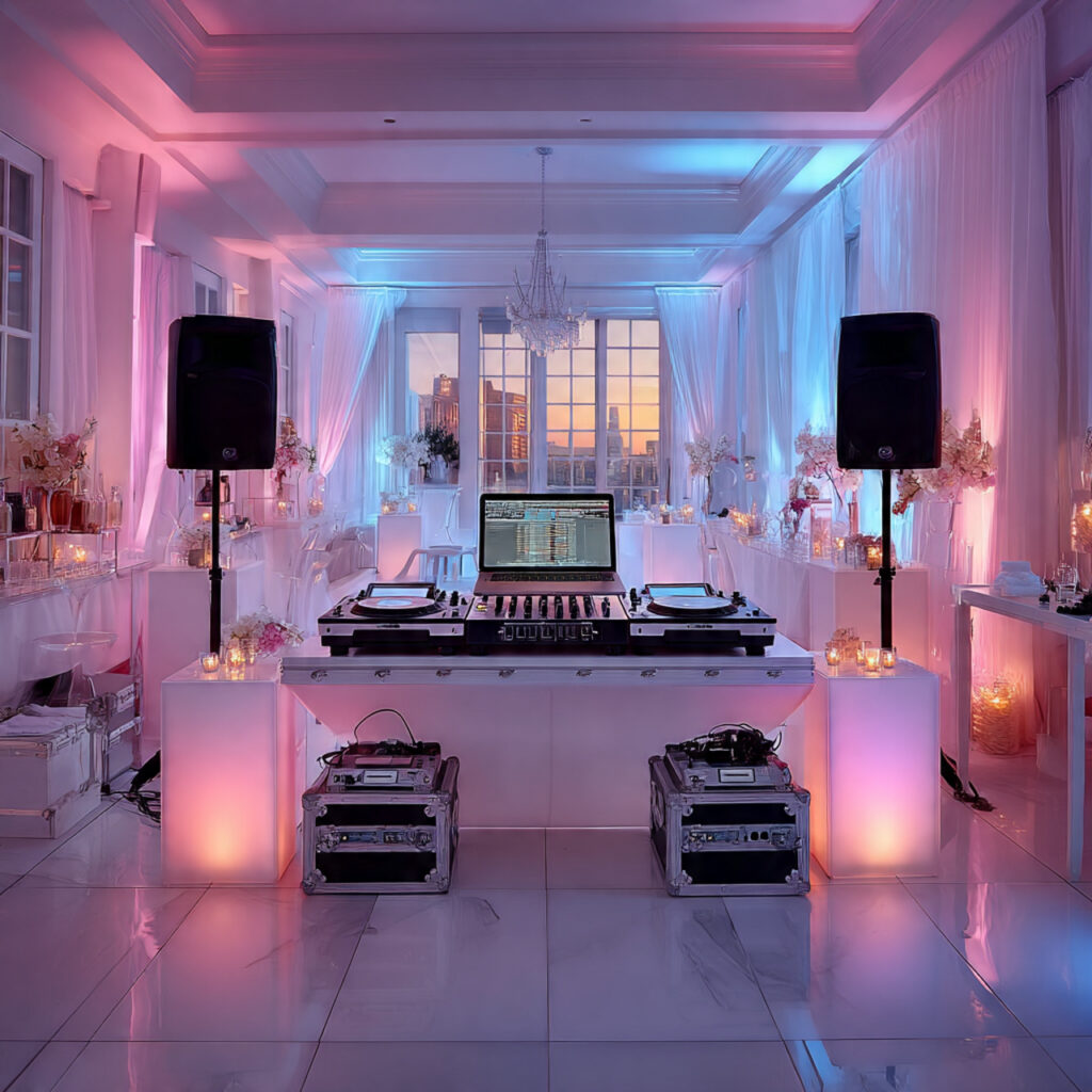 wedding dj booth set up in an