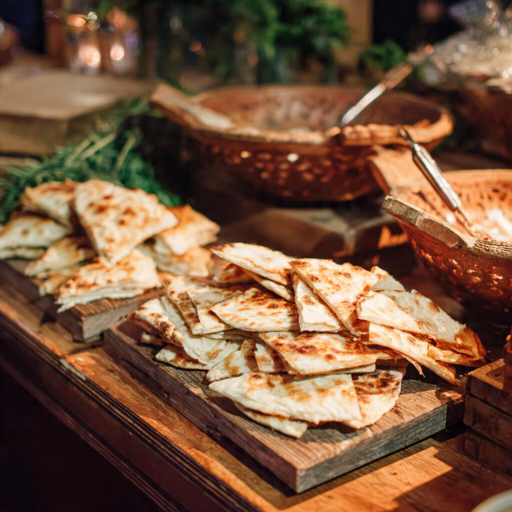 wedding flatbread snack bar with sliced flatbreads