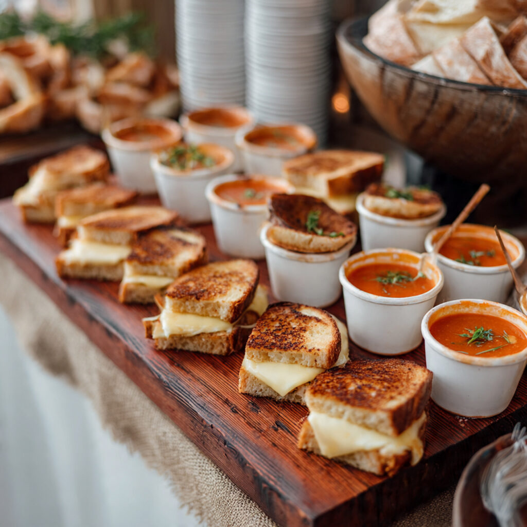 wedding grilled cheese snack station with bite sized