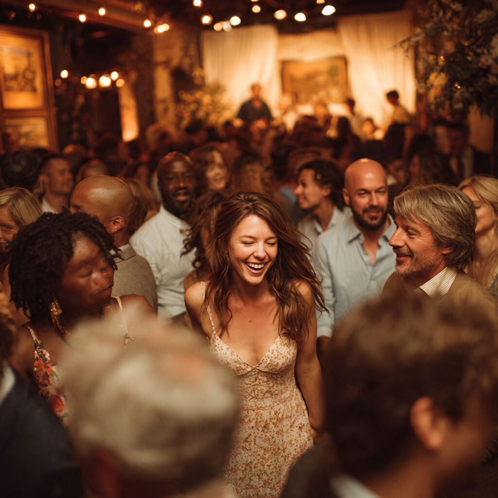 wedding guests stepping onto dance floor for