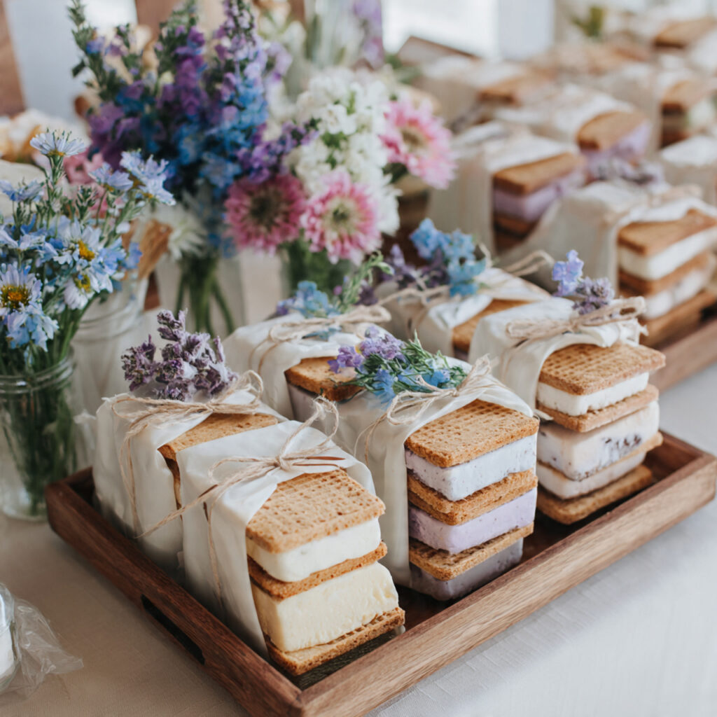 wedding ice cream sandwich bar with wrapped