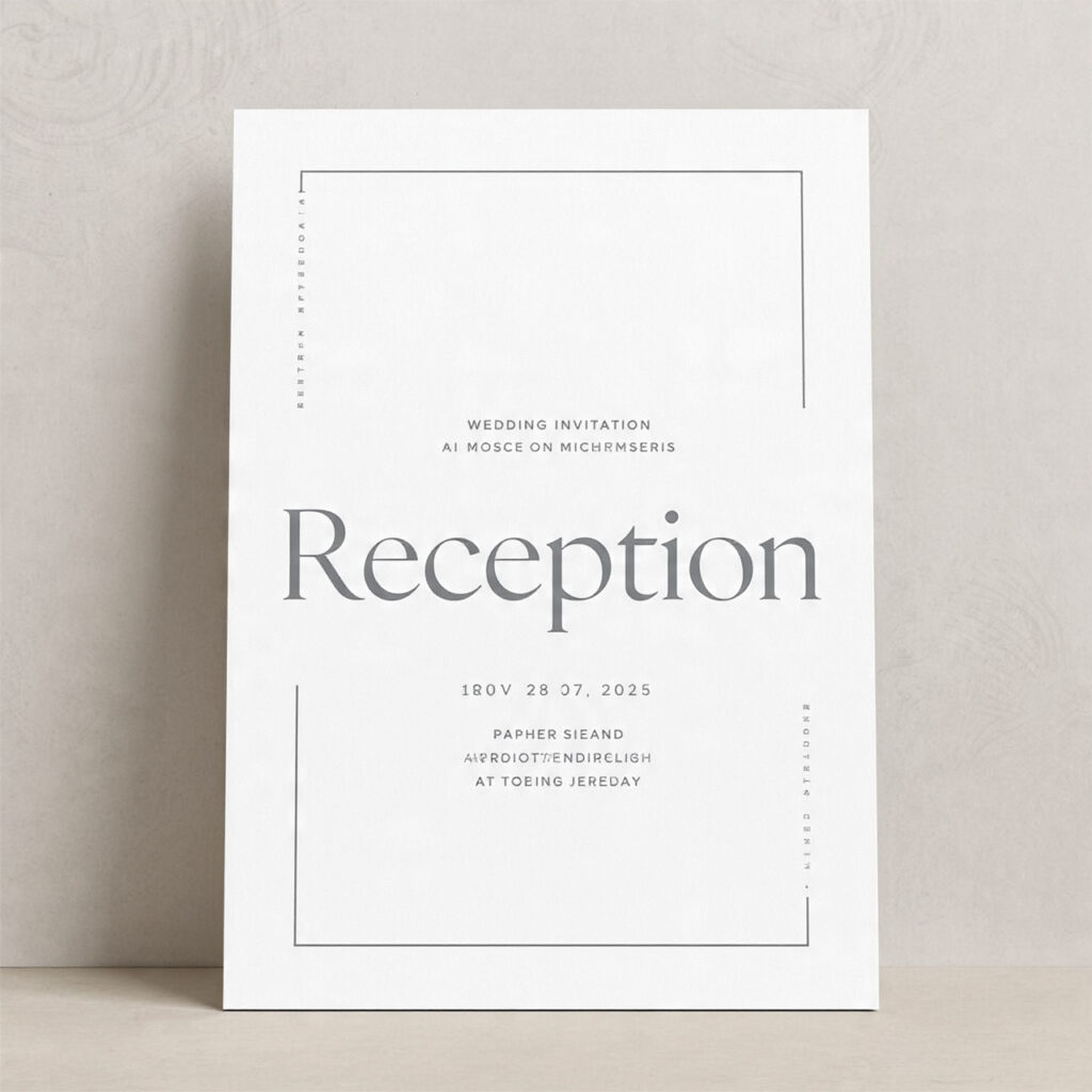 wedding invitation with bold word reception prominently