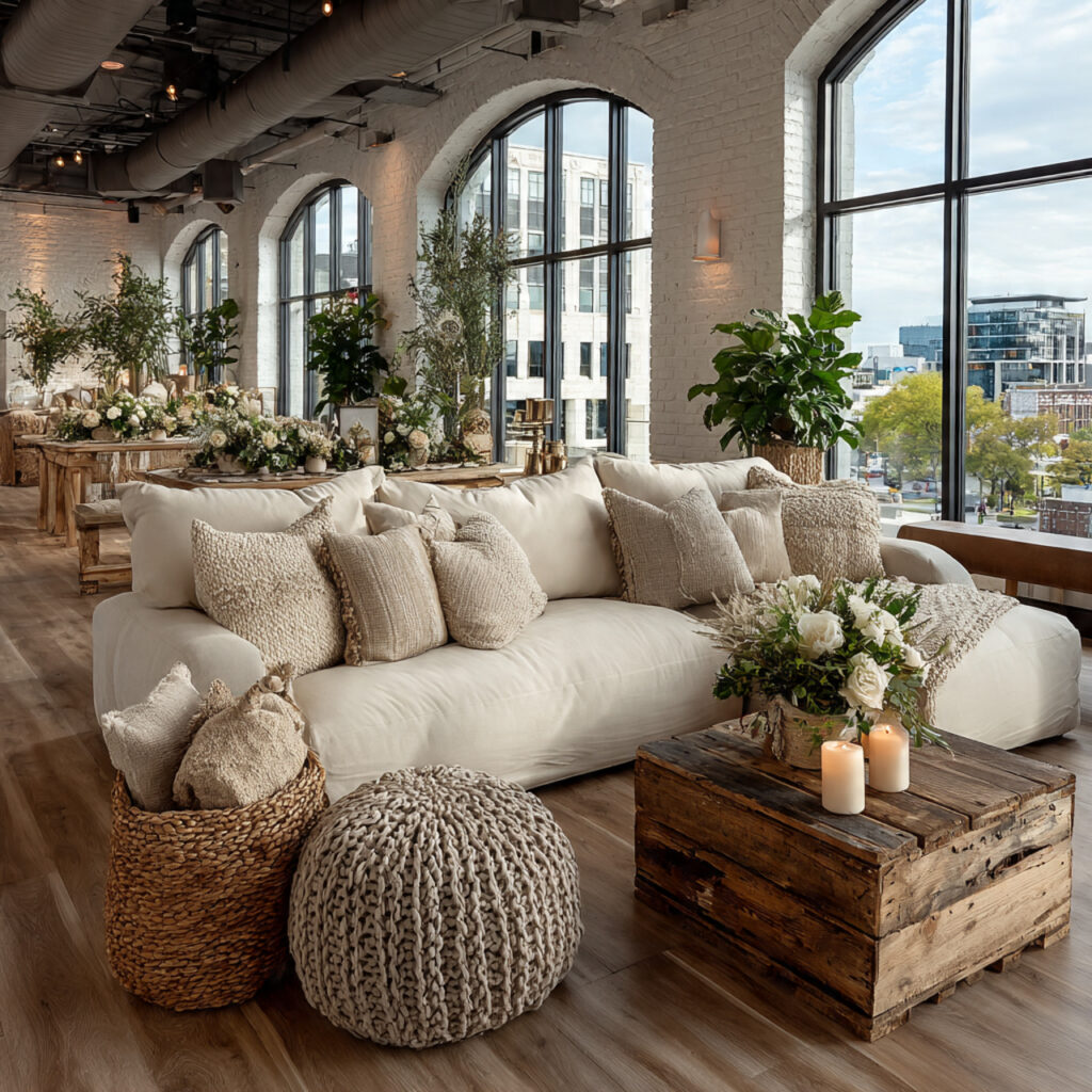 wedding lounge seating area with simple sofas