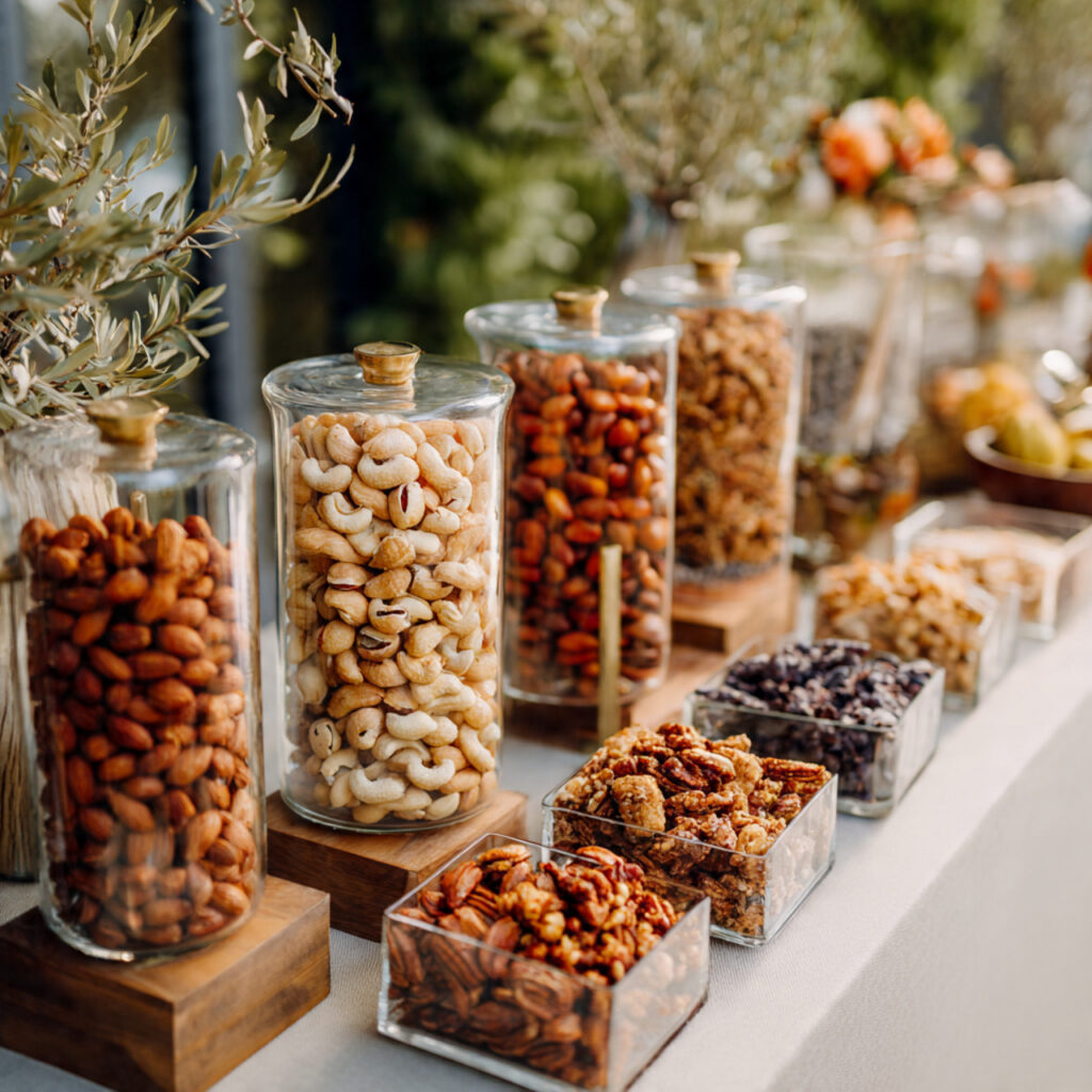 wedding nut snack bar with glass jars