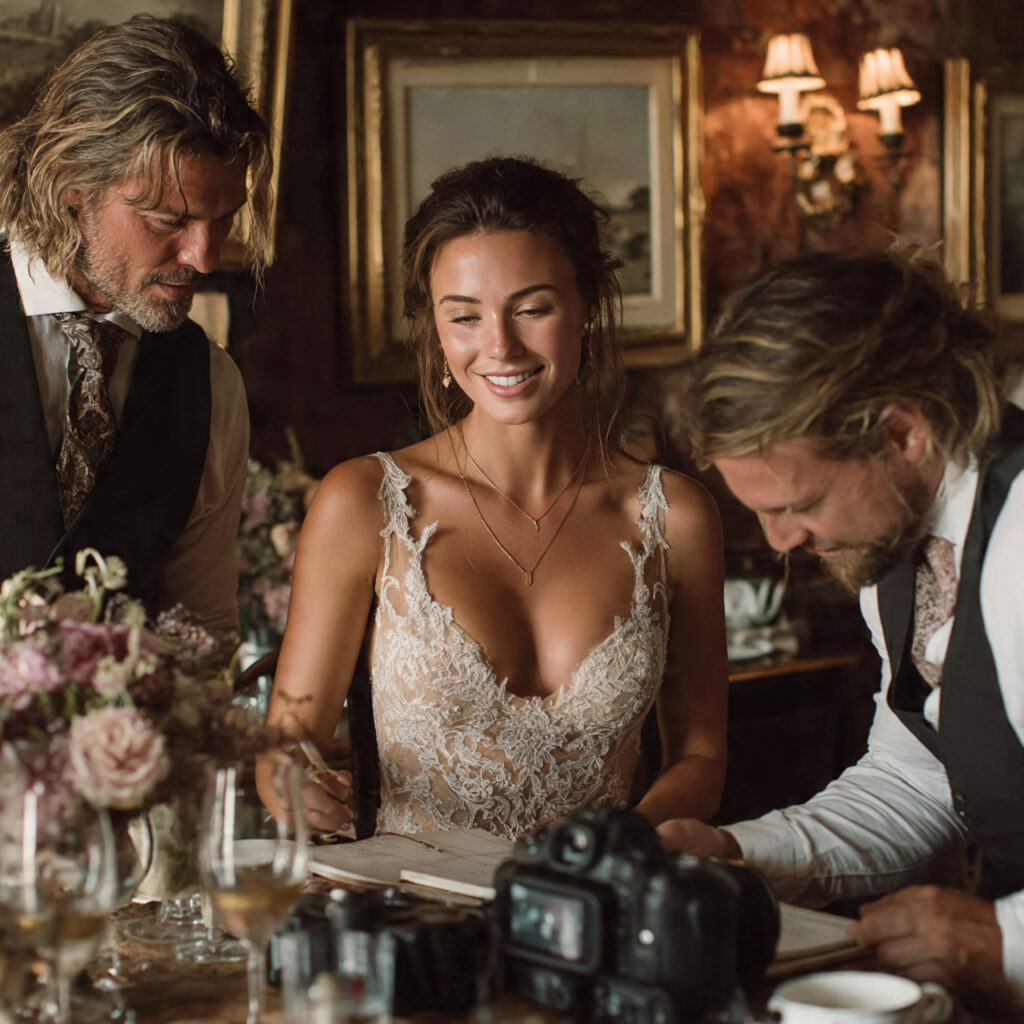 wedding photographer discussing shot list with couple