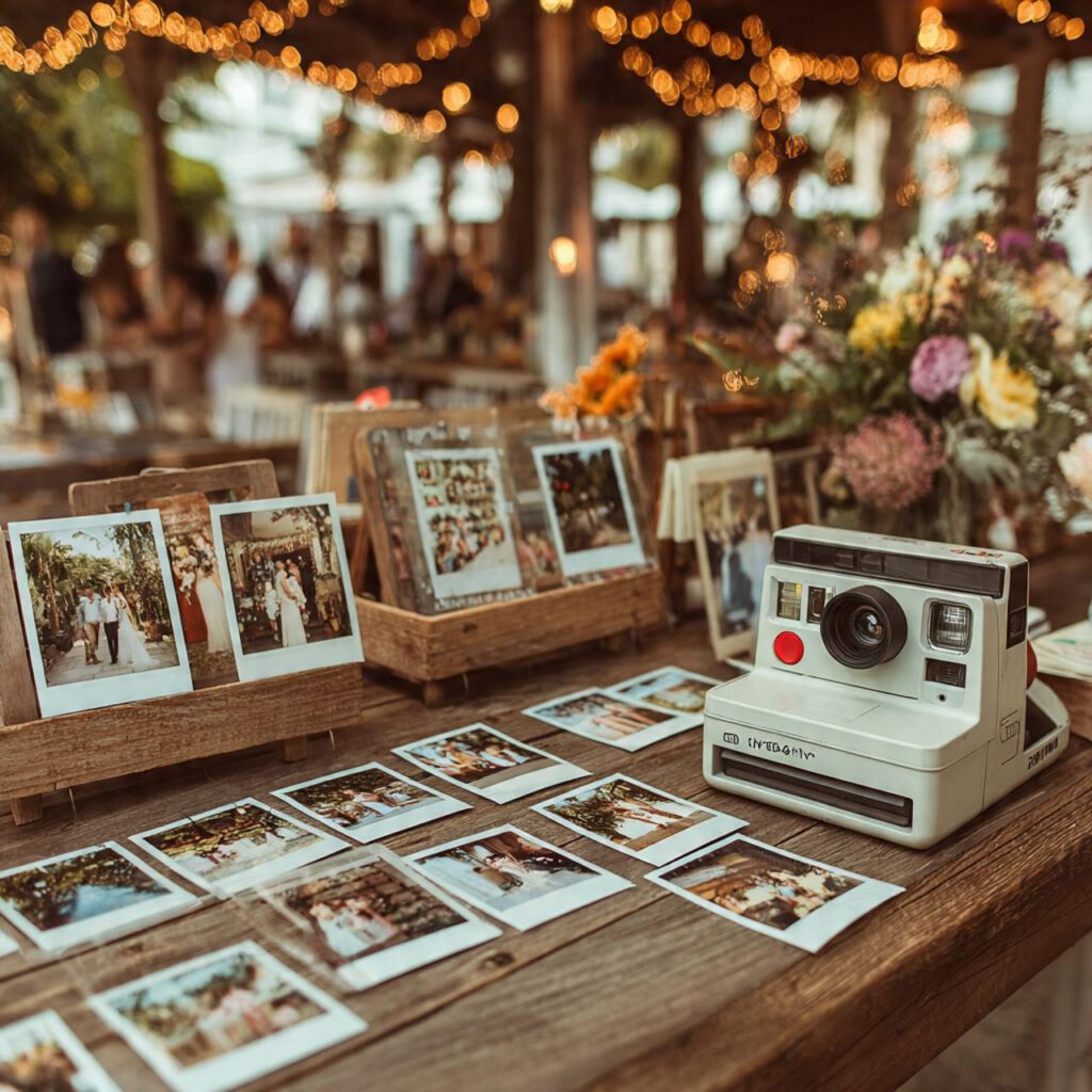 wedding polaroid photobooth station instant camera on
