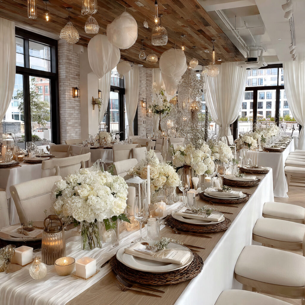 wedding reception styled entirely in one neutral