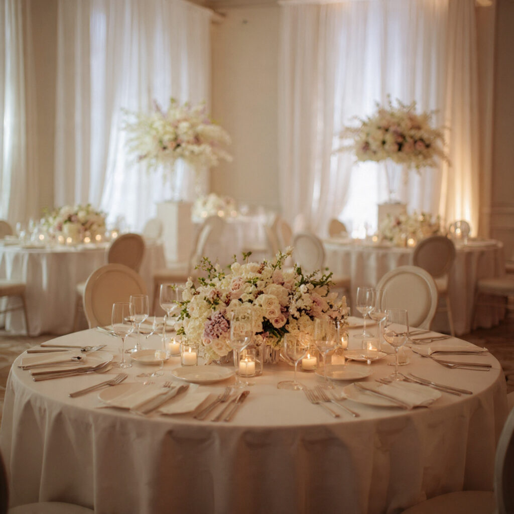 wedding reception table centerpiece symmetrical low floral