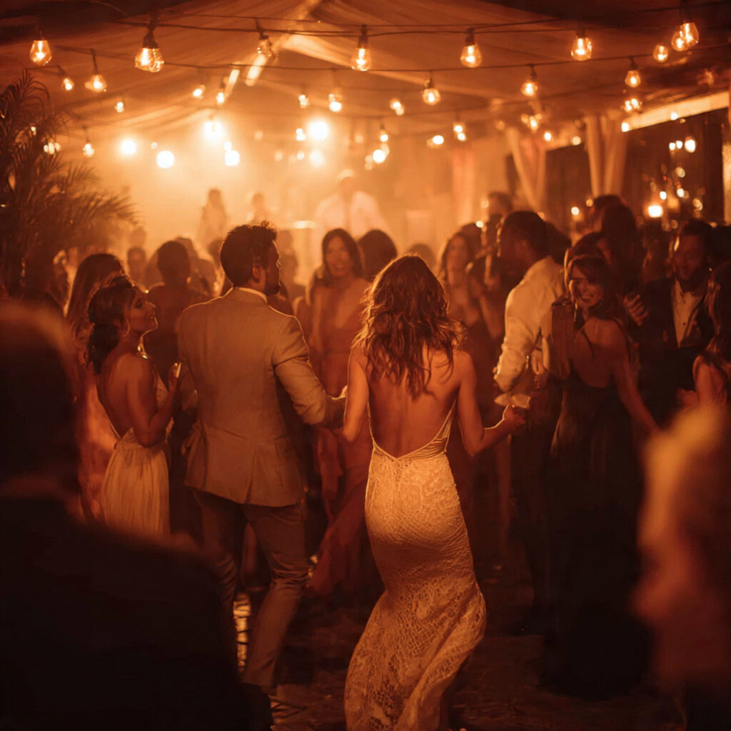 wedding reception transitioning from dinner to dancing