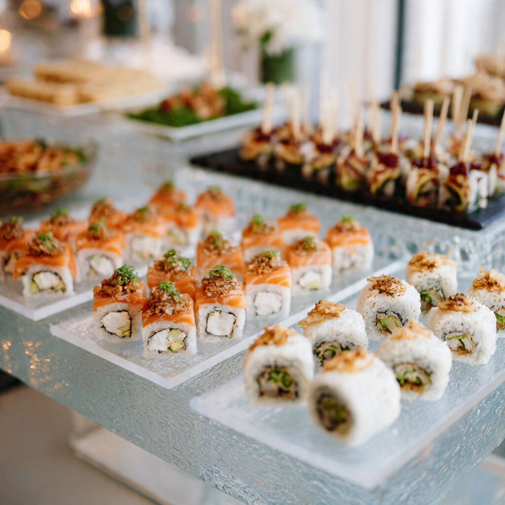wedding sushi snack bar with bite sized sushi