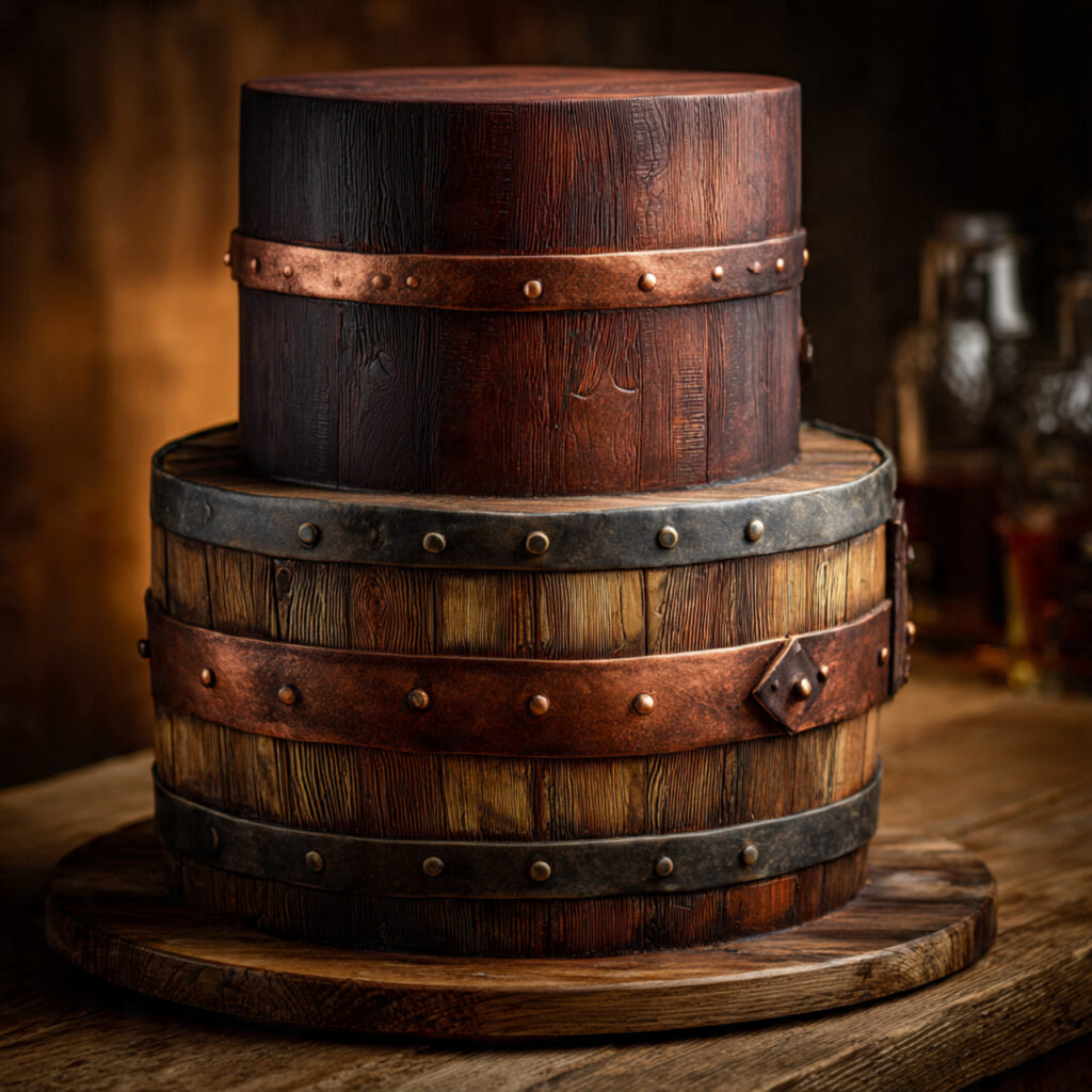 whiskey barrel groom s cake with realistic wood