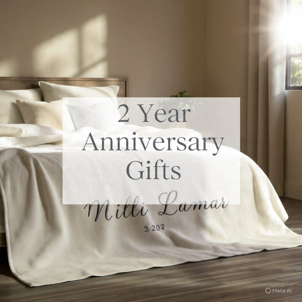 a cozy bedroom scene with a personalized cotton th