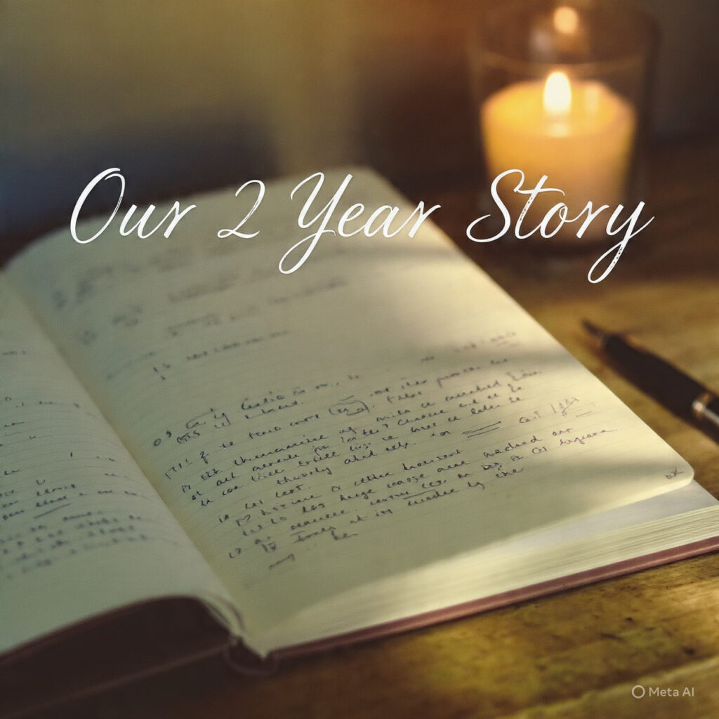 close up of an open handwritten journal on a woode
