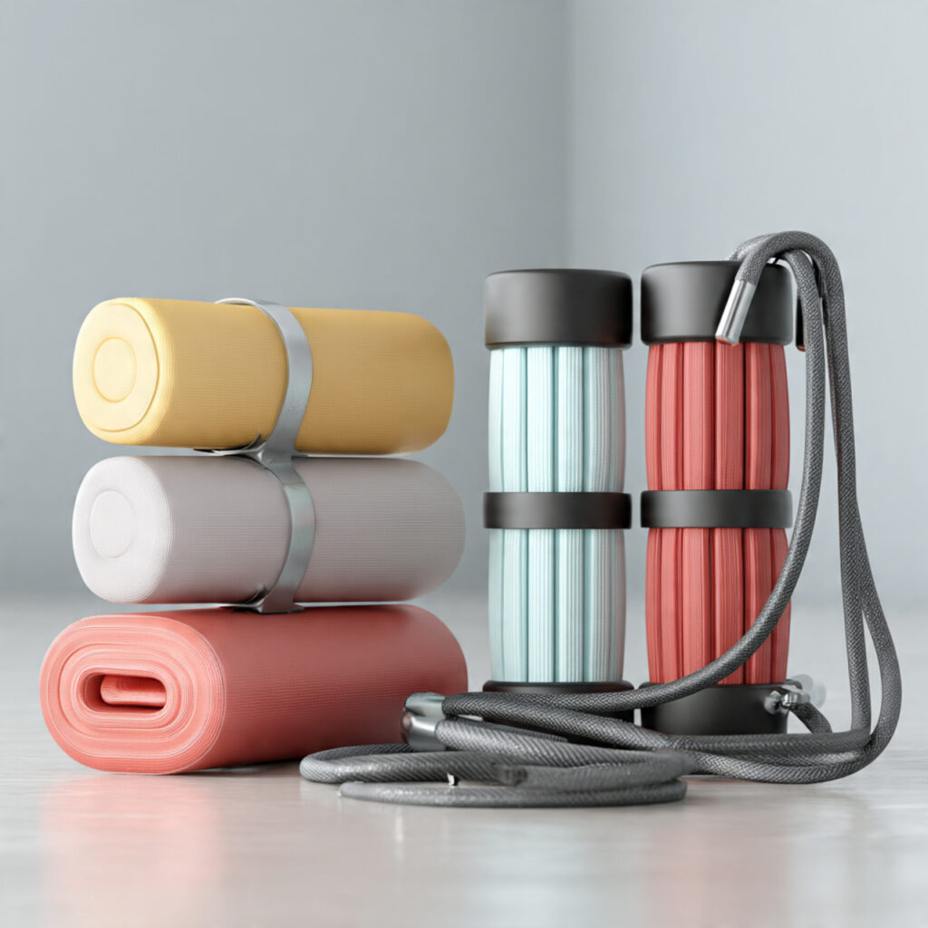 compact fitness gear set including resistance band