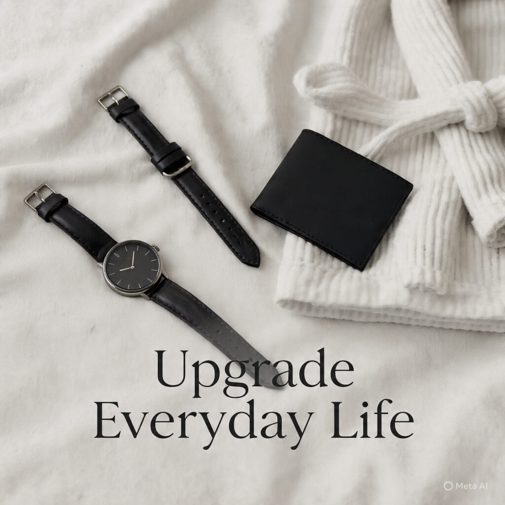 elegant everyday essentials including a watch leat