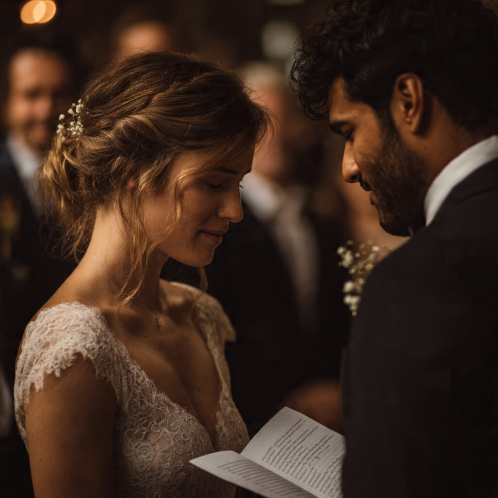 emotional wedding vows exchange close up of a coup