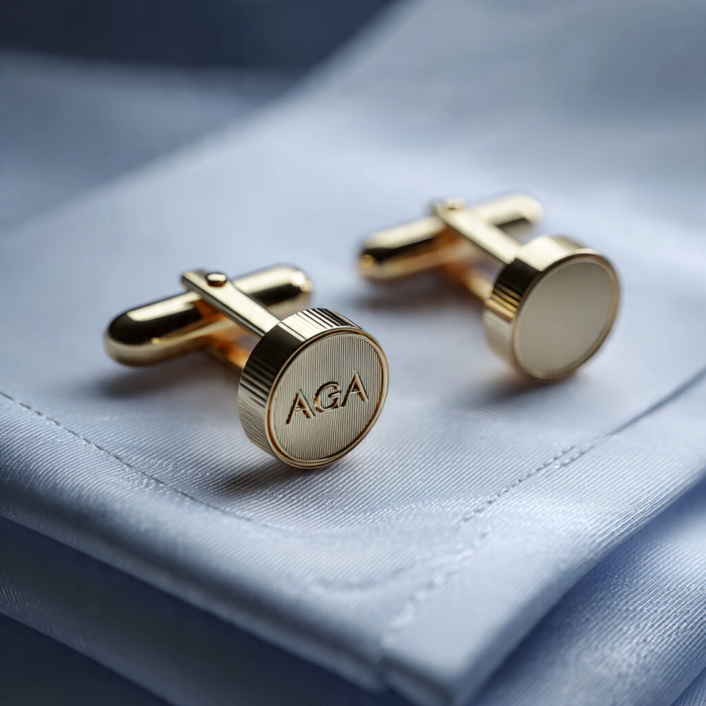 engraved cufflinks with initials on formal shirt c