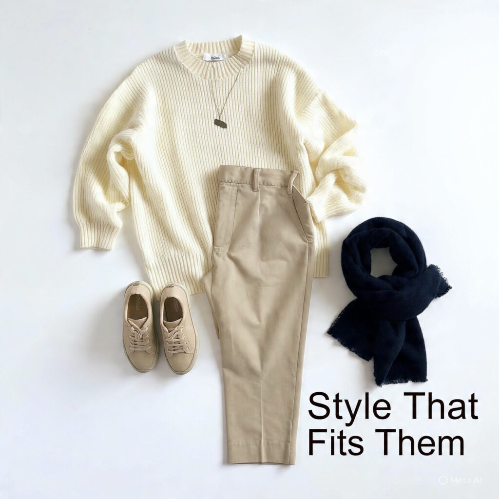 flat lay of stylish casual wear outfit neatly arra