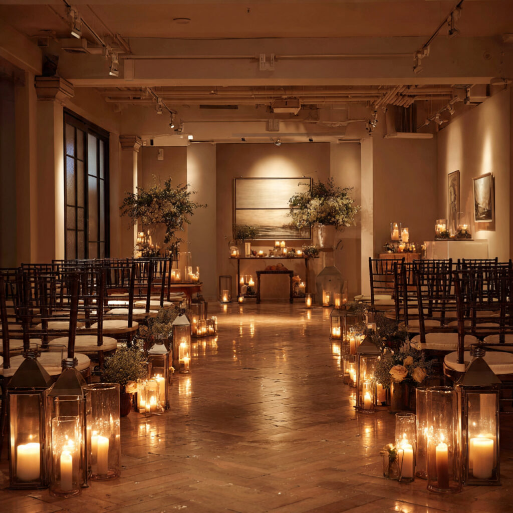 indoor intimate wedding ceremony candlelight ambia