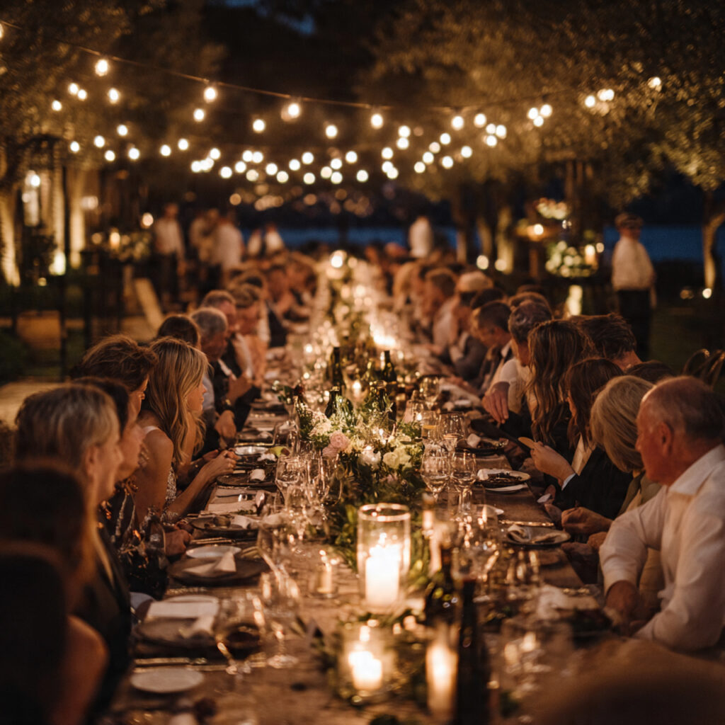 intimate outdoor wedding dinner long table setup s