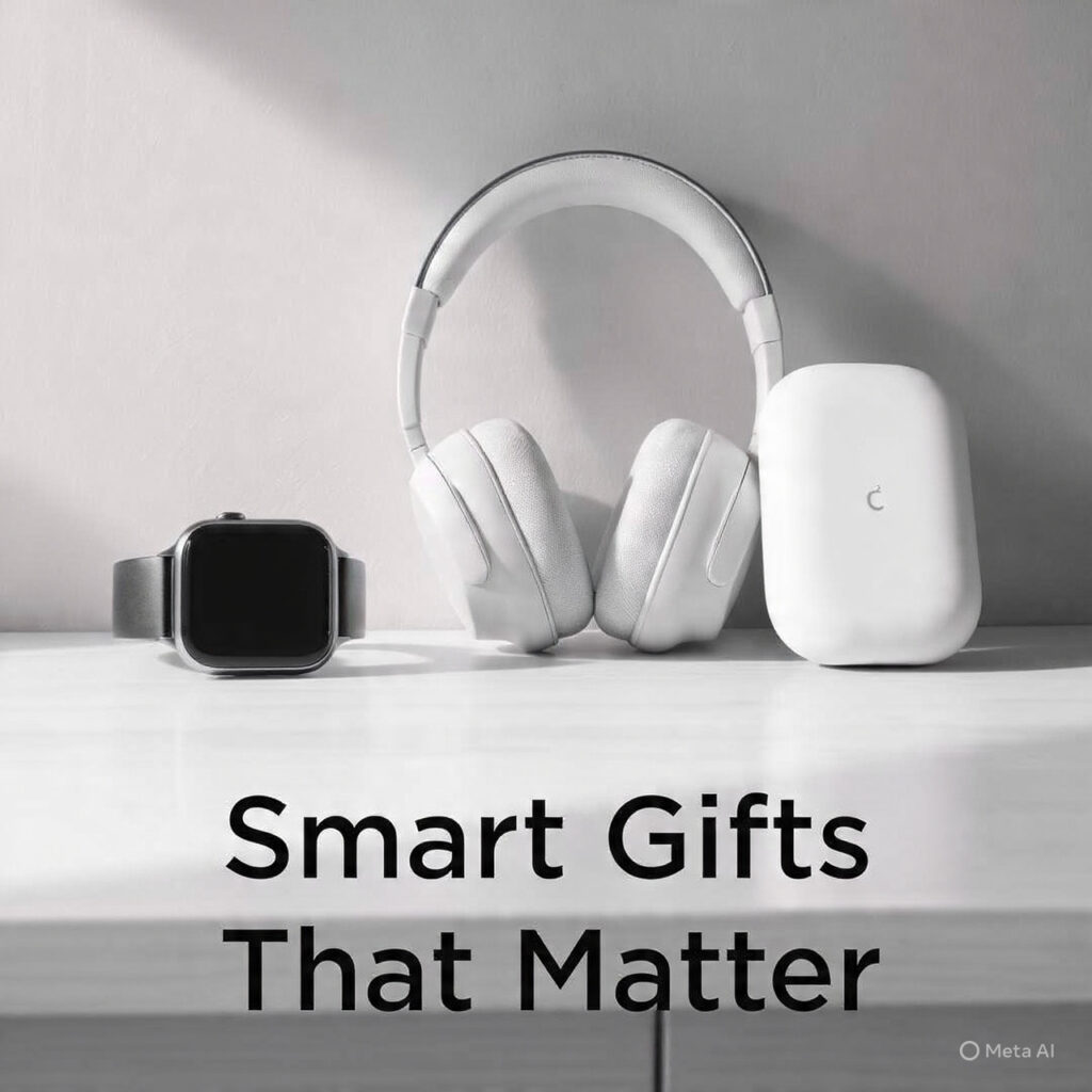 modern tech items including a smartwatch wireless