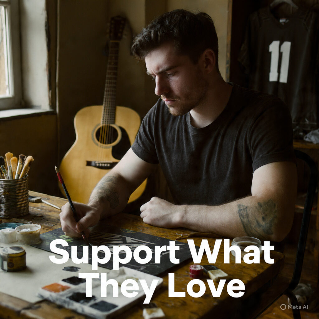 person engaged in hobby with painting supplies gui