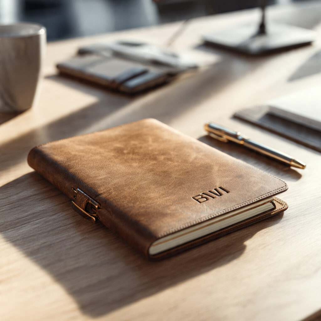 personalized leather notebook with embossed initia