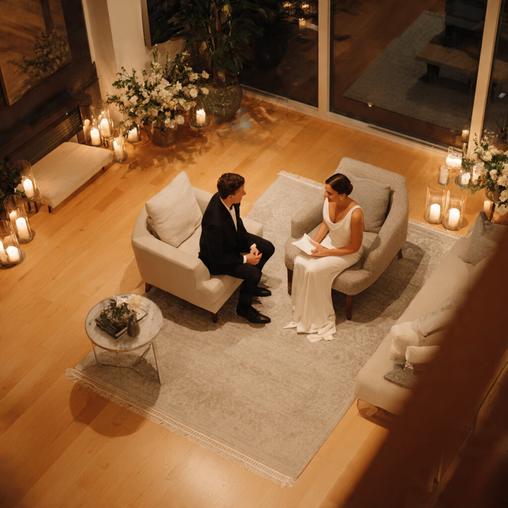 small intimate wedding ceremony at home cozy livin