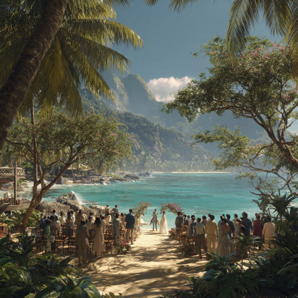 destination wedding scene at a tropical scenic loc