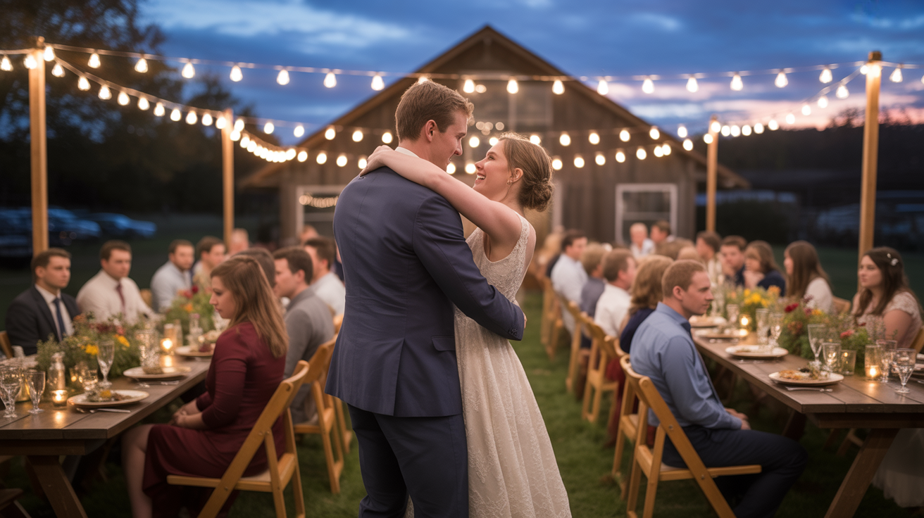 freepik photo of a rustic barn wedding reception at sunset 83097